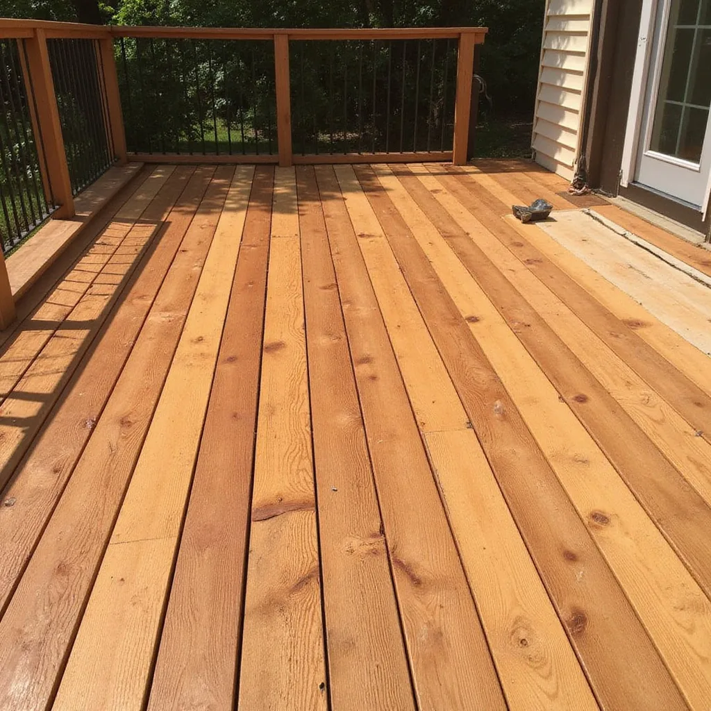 Finished wood deck area used to plan stain color sealing and weather protection