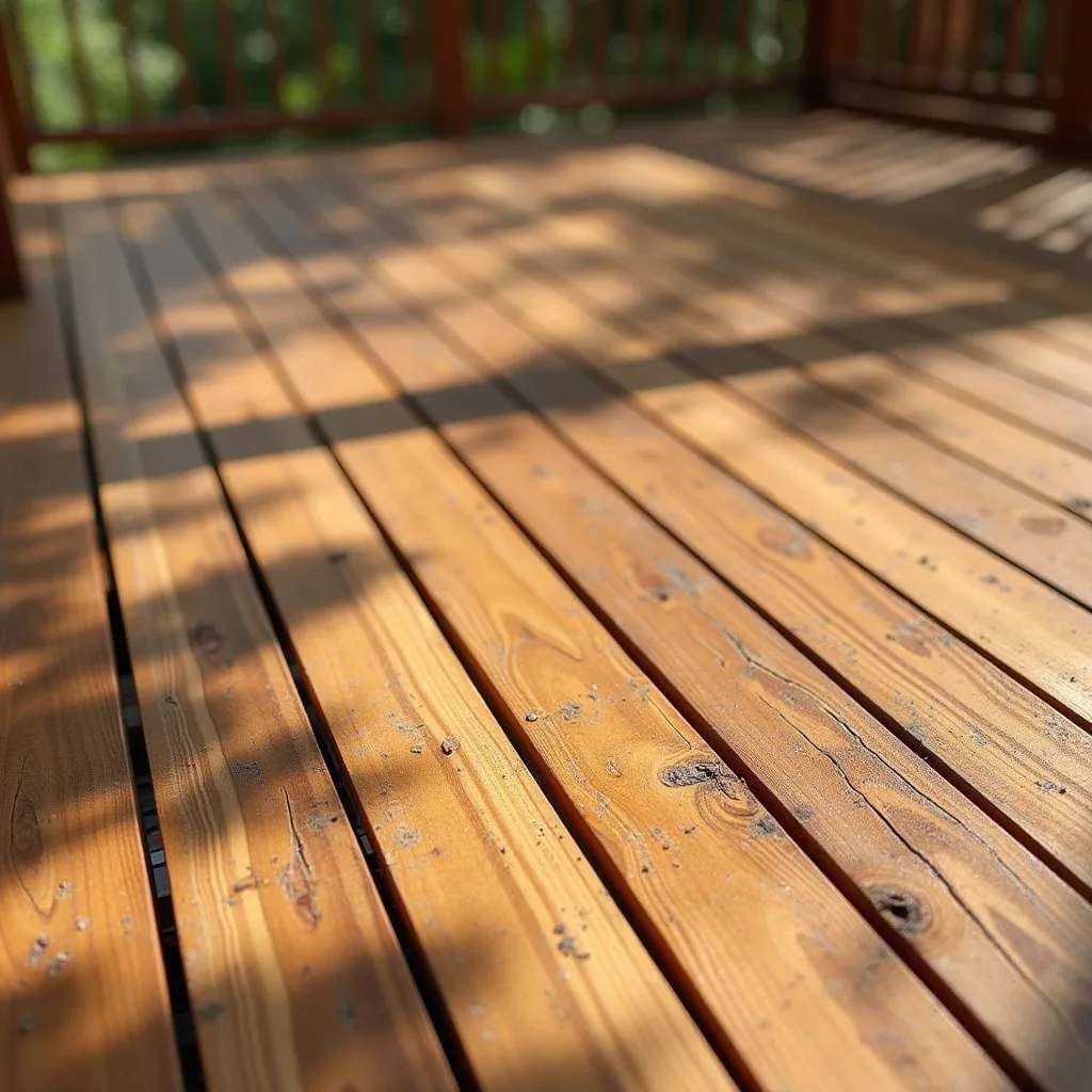 Outdoor deck wood surface for staining maintenance and protection planning